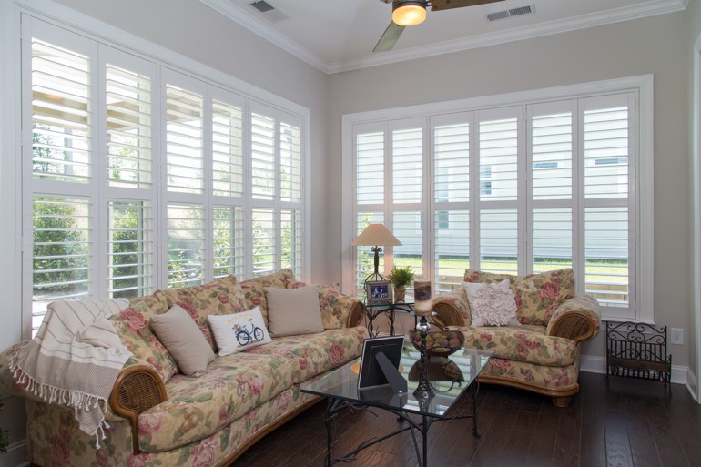 Sunroom with interior shutters in Cincinnati.